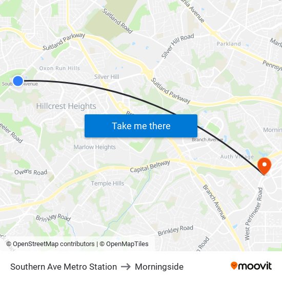 Southern Ave Metro Station to Morningside map