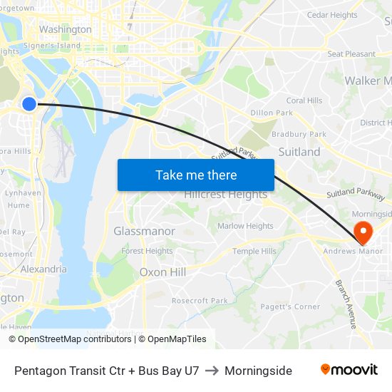 Pentagon Transit Ctr + Bus Bay U7 to Morningside map