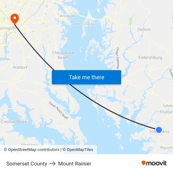 Somerset County to Mount Rainier map
