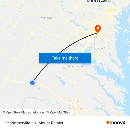 Charlottesville to Mount Rainier map