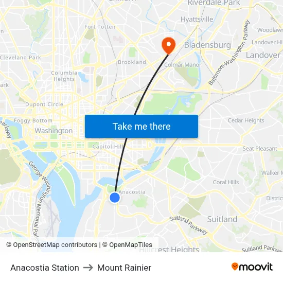 Anacostia Station to Mount Rainier map