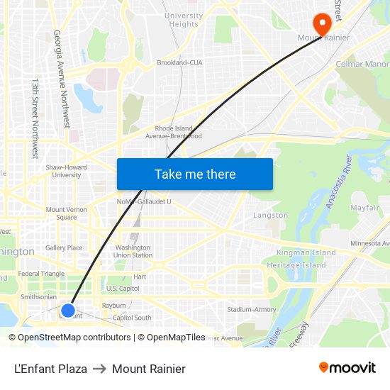 L'Enfant Plaza to Mount Rainier map