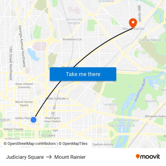 Judiciary Square to Mount Rainier map