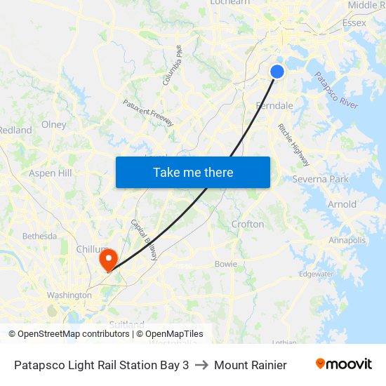 Patapsco Light Rail Station Bay 3 to Mount Rainier map