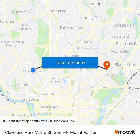 Cleveland Park Metro Station to Mount Rainier map