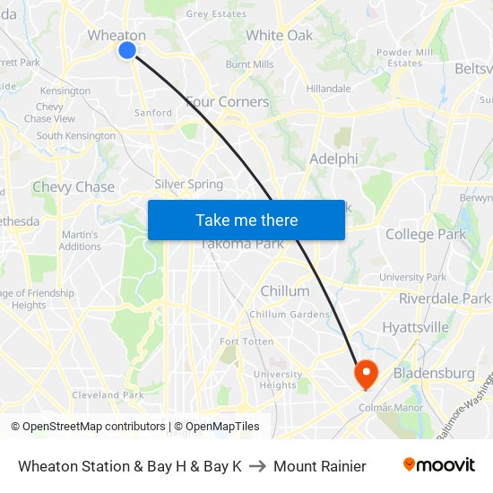 Wheaton Station  & Bay H & Bay K to Mount Rainier map