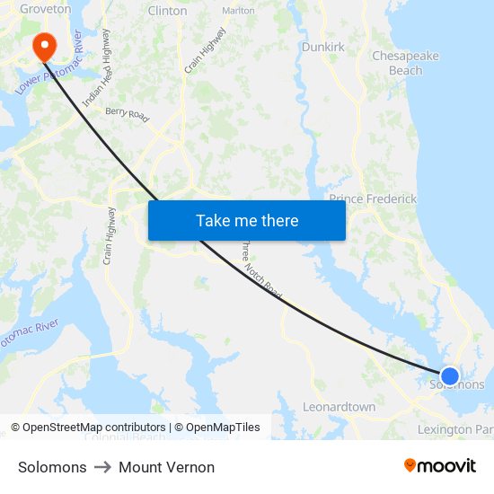 Solomons to Mount Vernon map