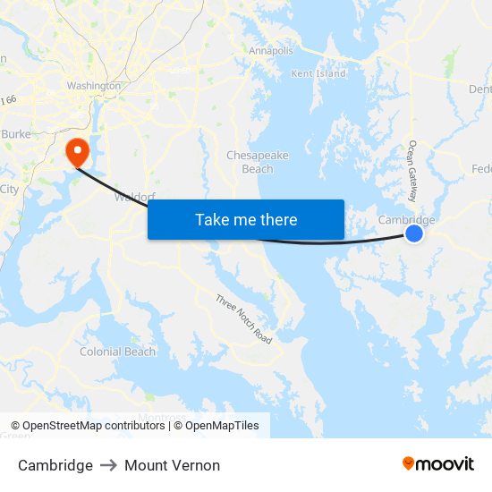 Cambridge to Mount Vernon map