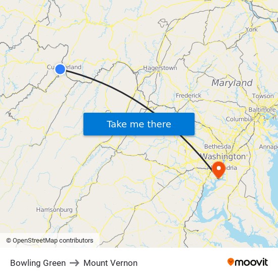 Bowling Green to Mount Vernon map