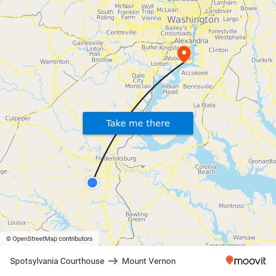 Spotsylvania Courthouse to Mount Vernon map