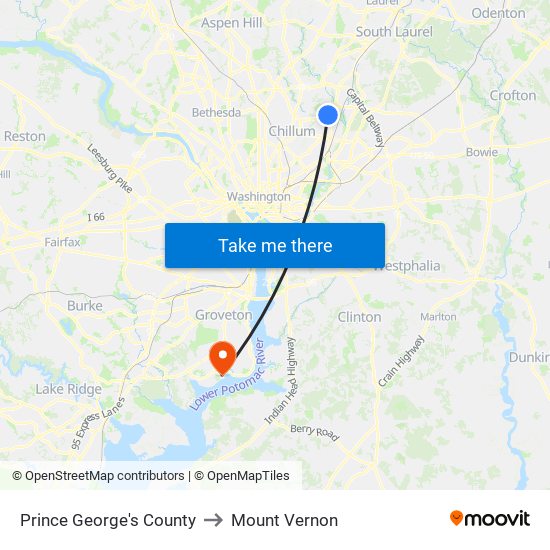 Prince George's County to Mount Vernon map