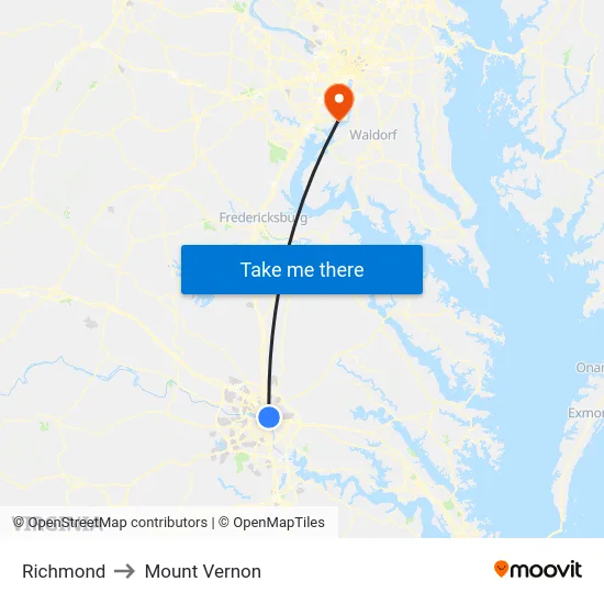 Richmond to Mount Vernon map