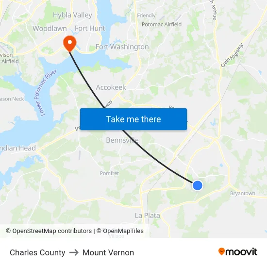 Charles County to Mount Vernon map