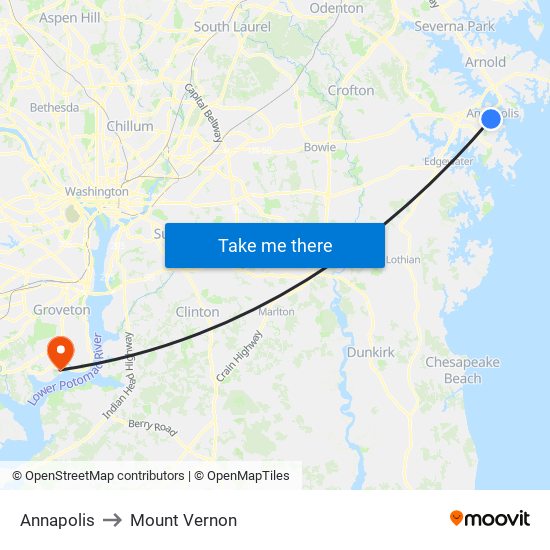 Annapolis to Mount Vernon map