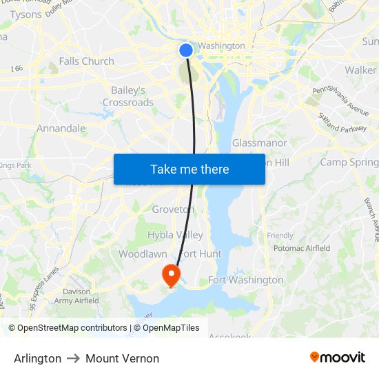 Arlington to Mount Vernon map