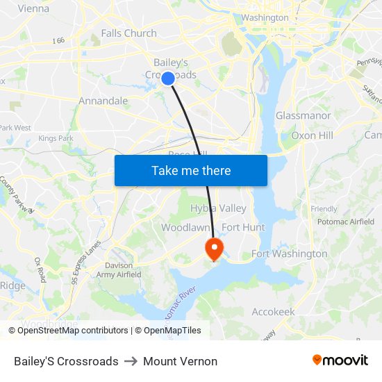 Bailey'S Crossroads to Mount Vernon map