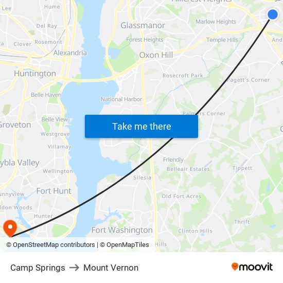 Camp Springs to Mount Vernon map