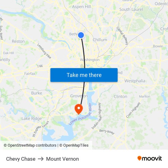 Chevy Chase to Mount Vernon map