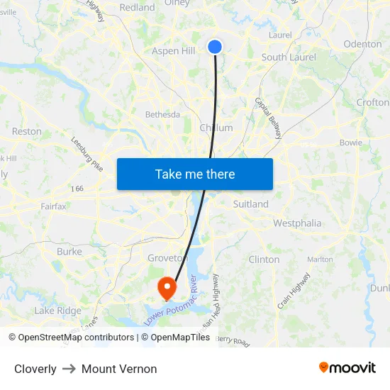 Cloverly to Mount Vernon map