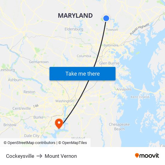 Cockeysville to Mount Vernon map