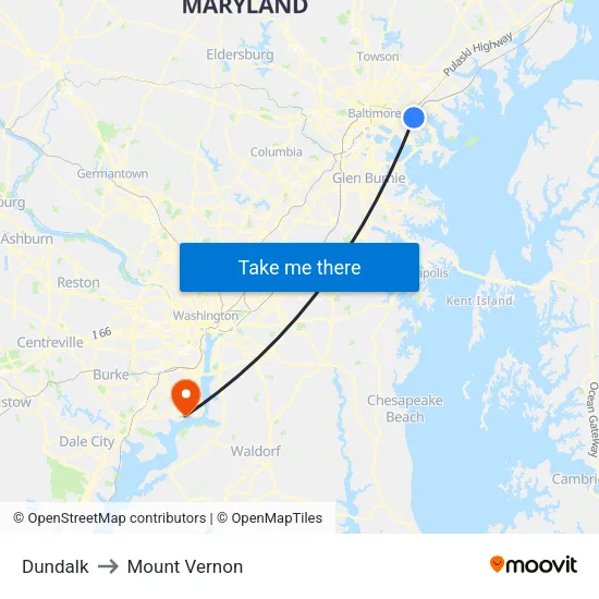 Dundalk to Mount Vernon map