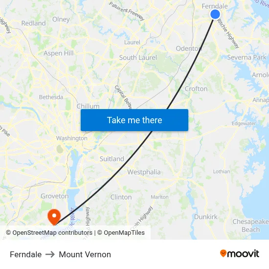 Ferndale to Mount Vernon map