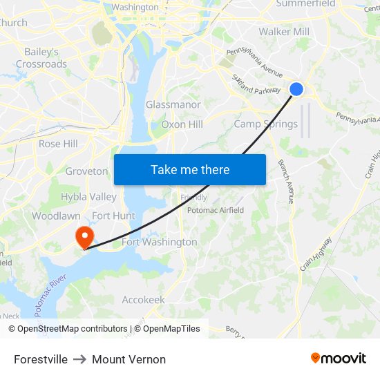 Forestville to Mount Vernon map