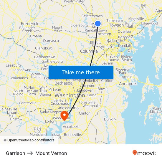 Garrison to Mount Vernon map