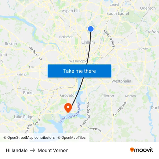 Hillandale to Mount Vernon map