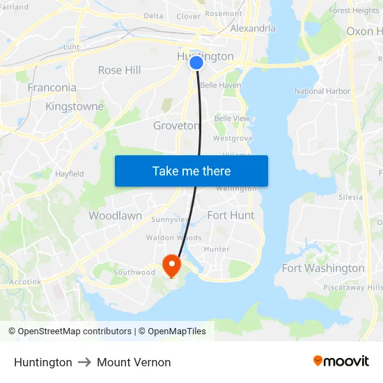 Huntington to Mount Vernon map