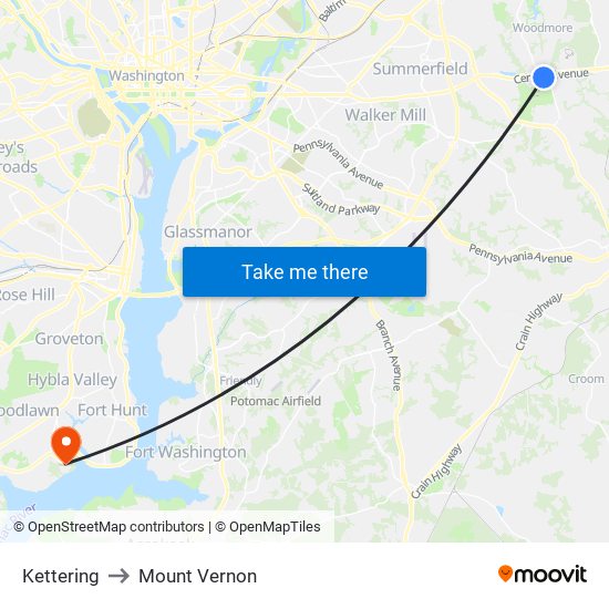 Kettering to Mount Vernon map