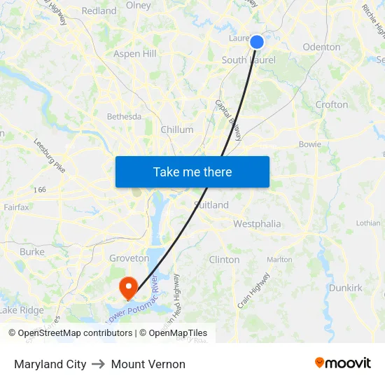Maryland City to Mount Vernon map