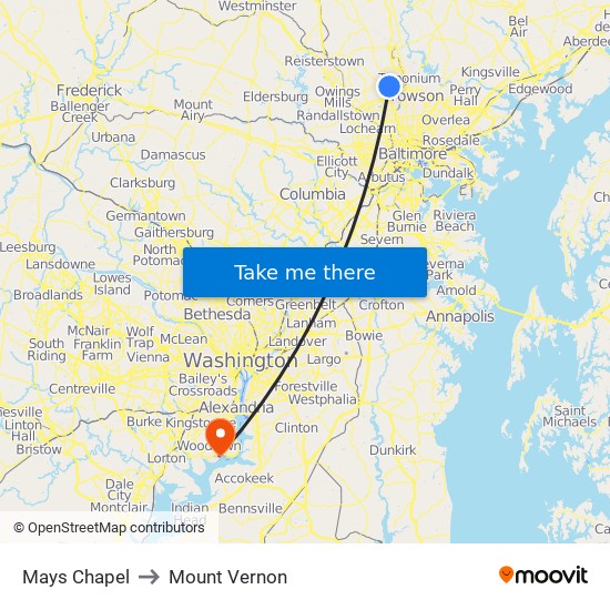 Mays Chapel to Mount Vernon map