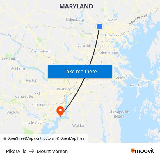 Pikesville to Mount Vernon map