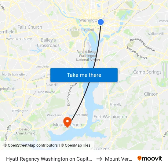 Hyatt Regency Washington on Capitol Hill to Mount Vernon map