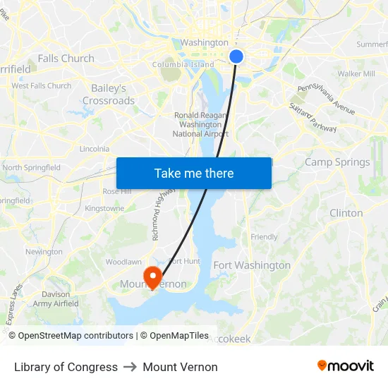 Library of Congress to Mount Vernon map