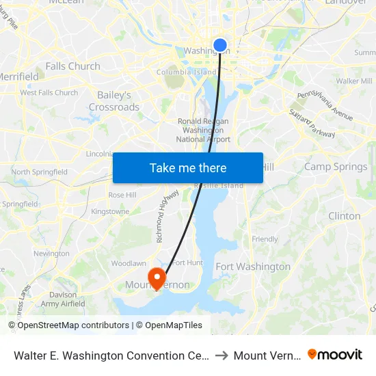 Walter E. Washington Convention Center to Mount Vernon map