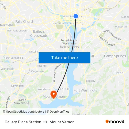 Gallery Place Station to Mount Vernon map