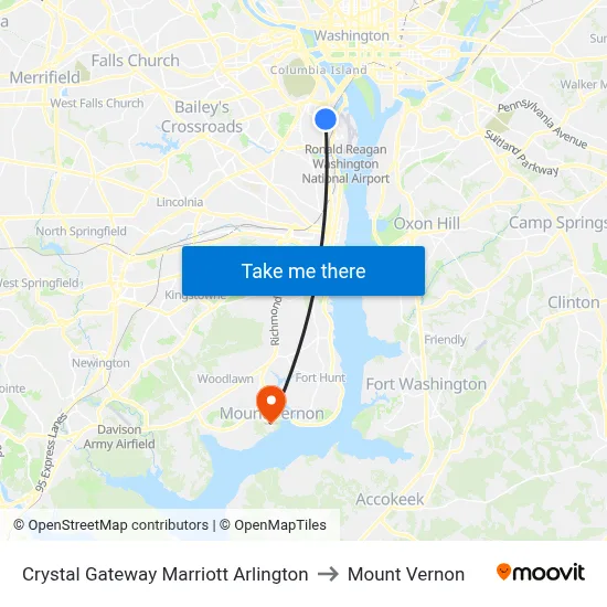 Crystal Gateway Marriott Arlington to Mount Vernon map
