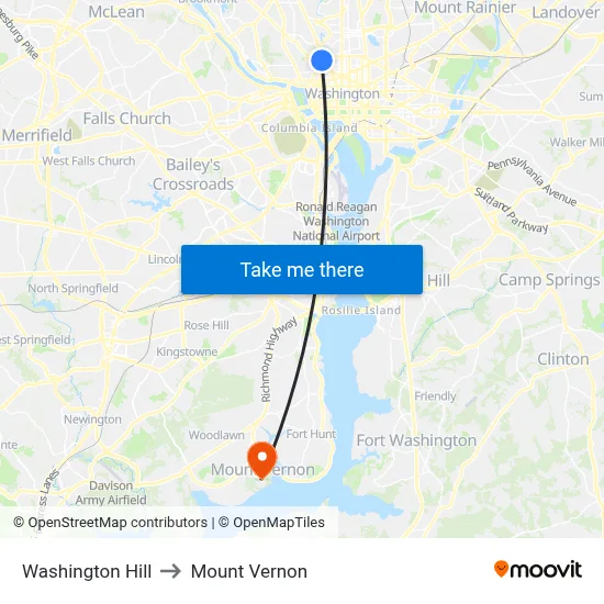 Washington Hill to Mount Vernon map