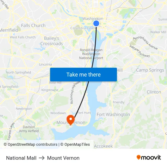 National Mall to Mount Vernon map