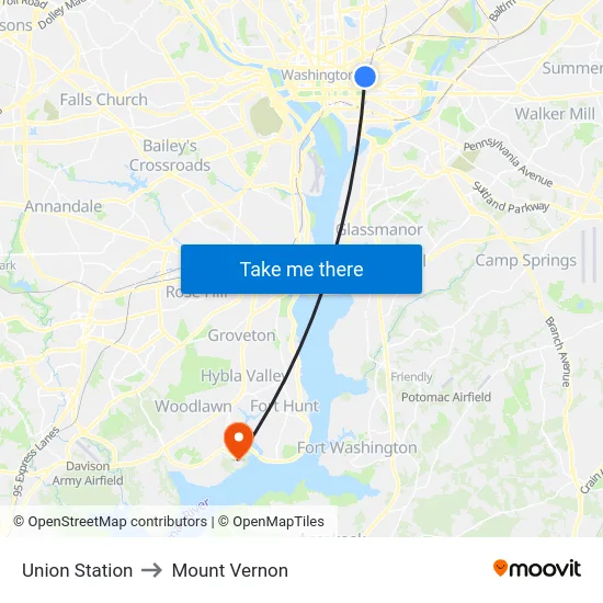 Union Station to Mount Vernon map