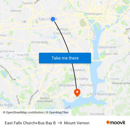 East Falls Church+Bus Bay B to Mount Vernon map