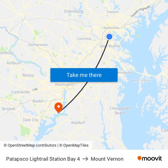 Patapsco Lightrail Station Bay 4 to Mount Vernon map