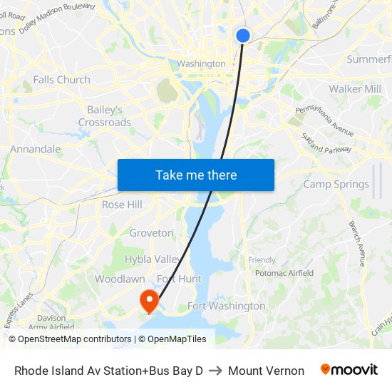 Rhode Island Ave-Brentwood+Bay D to Mount Vernon map