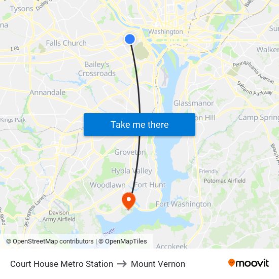 Court House Metro Station to Mount Vernon map