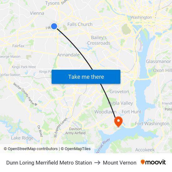 Dunn Loring Merrifield Metro Station to Mount Vernon map