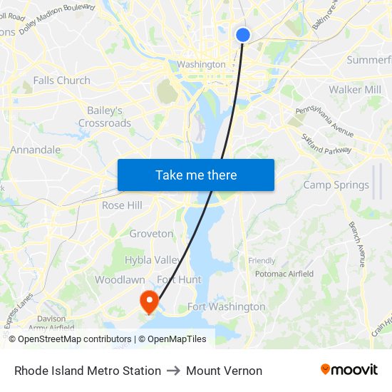 Rhode Island Metro Station to Mount Vernon map