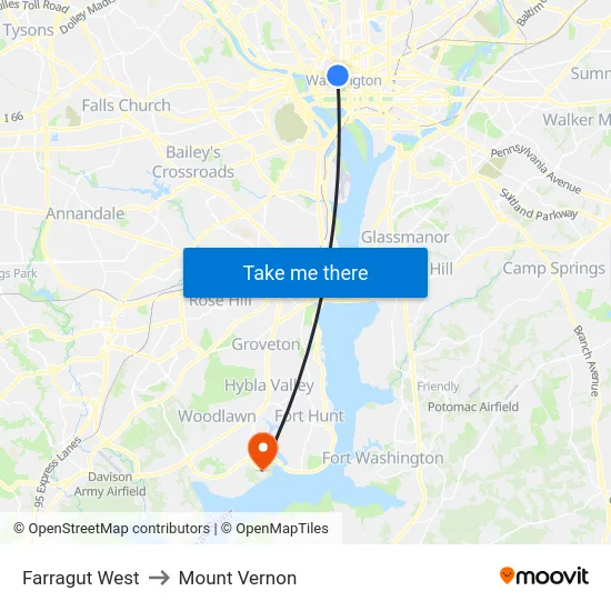 Farragut West to Mount Vernon map