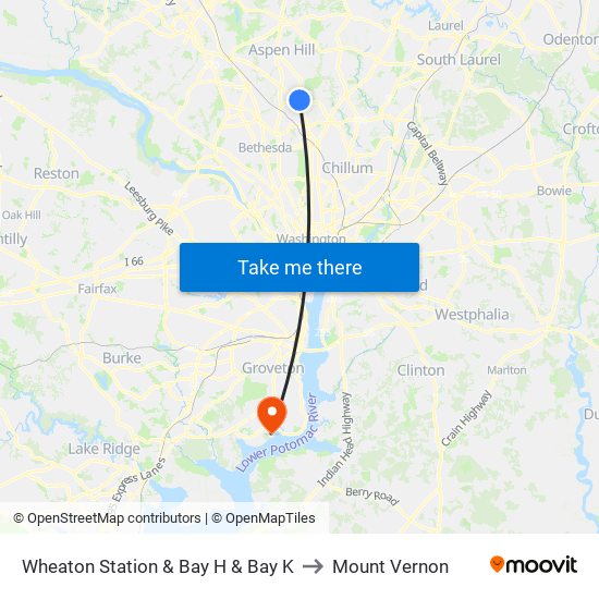 Wheaton Station  & Bay H & Bay K to Mount Vernon map